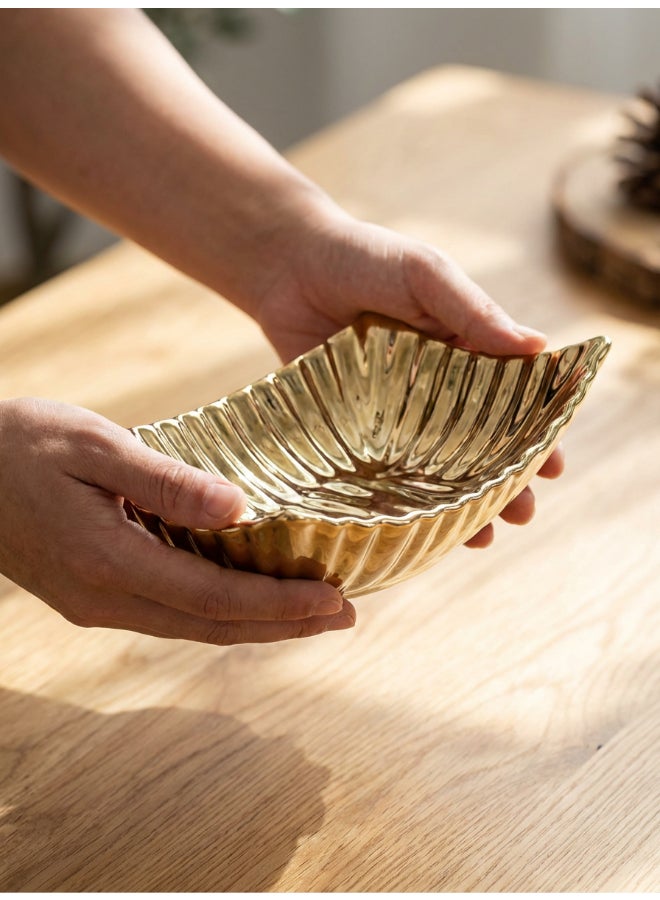 Noon East Ceramic Platter for Décorative arrangementLength- 36 cm | Gold Color | Folded Silhouette Design | Size -36x18.5x8 cm | Perfect for decorativing your living room, Ideal for decorating coffee table, dinning table, console table or any office or living space - Image 1